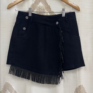 Black Skort with Fringe Detail